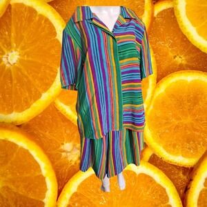 Vintage Jordan Co-ord Set Size 14 Striped Multicolor Top & Shorts 80s 90s